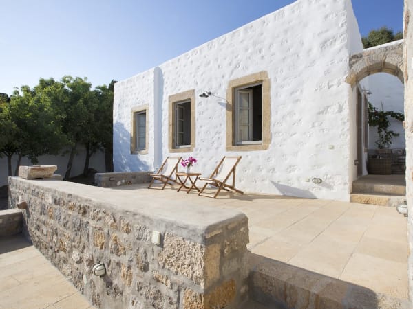 The triple-level terrace in front of the main house.